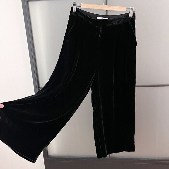Tibi Wide Leg Cropped Pants Women's Size 0 XS Goth Witch Black Velvet Cropped - Picture 5 of 15